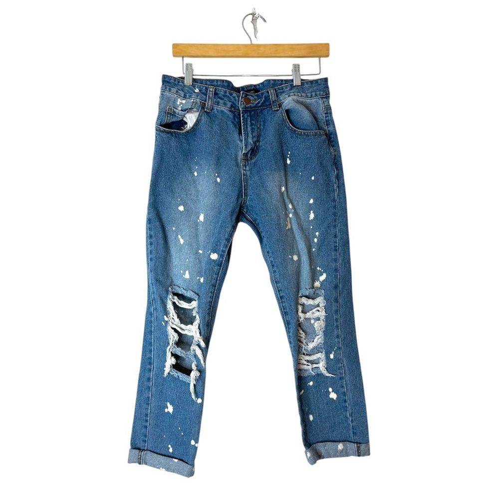 Forever 21 Ripped Distressed Paint Splatter Boyfriend Cropped Jeans Y2K Medium